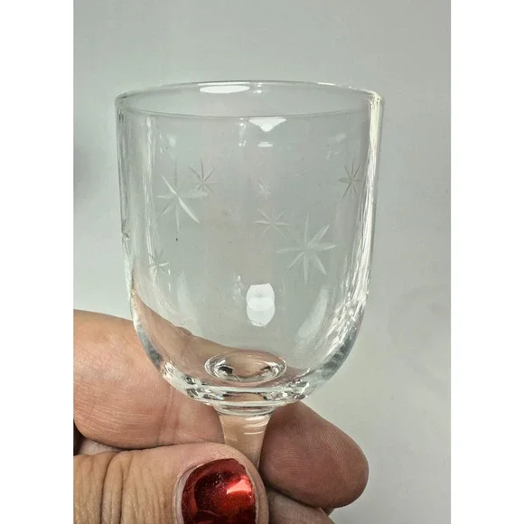 6 Vintage MCM Atomic Small Wine Cordial Glasses Star Dust C G Quartzex Crystal - Picture 3 of 4